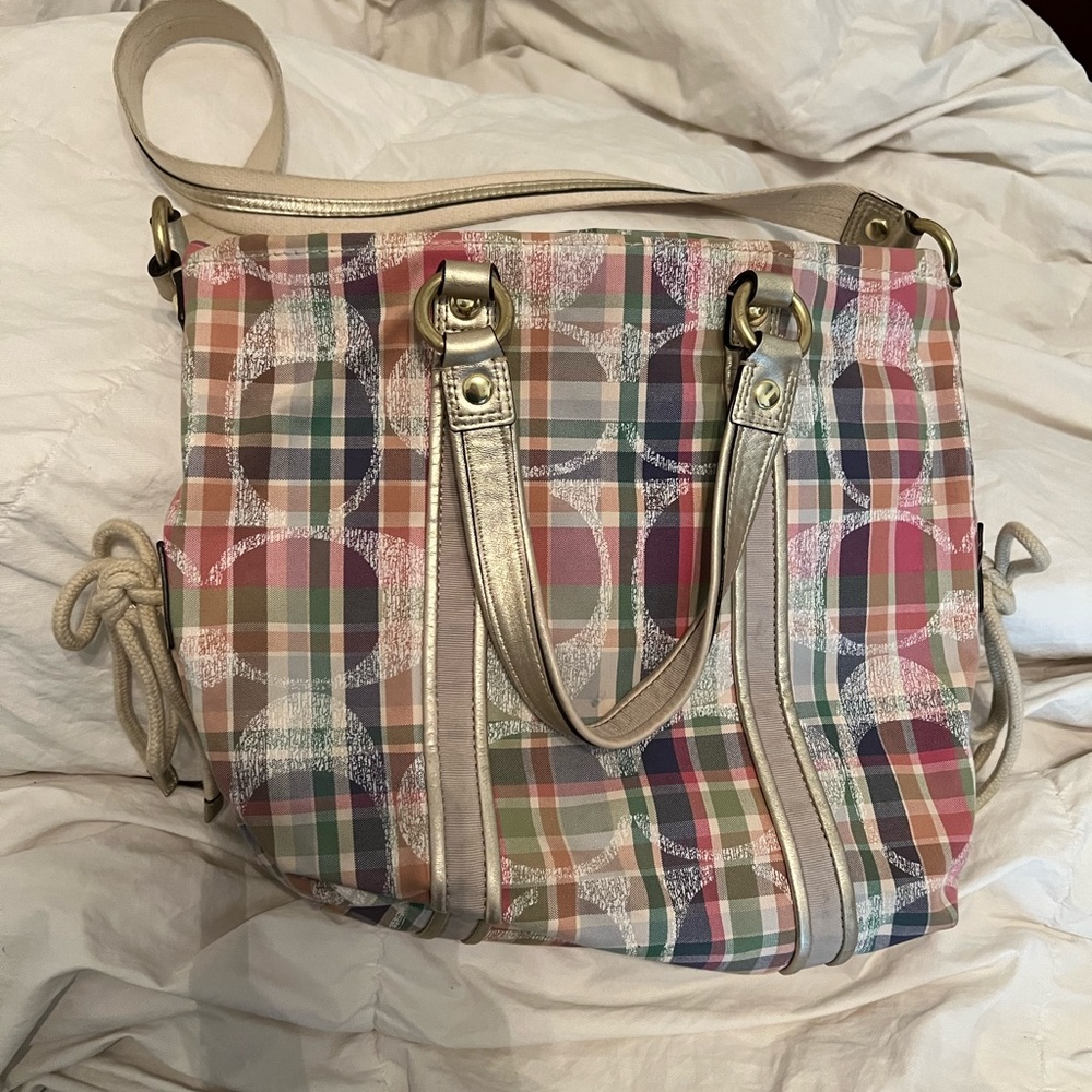 Coach Multicolor Plaid Tote Bag